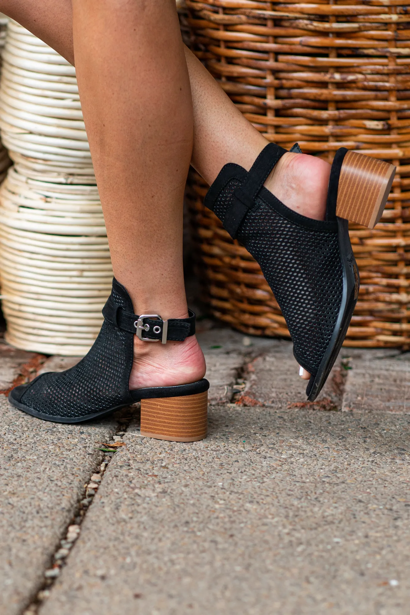 Doria Perforated Mule Sandal Heels
