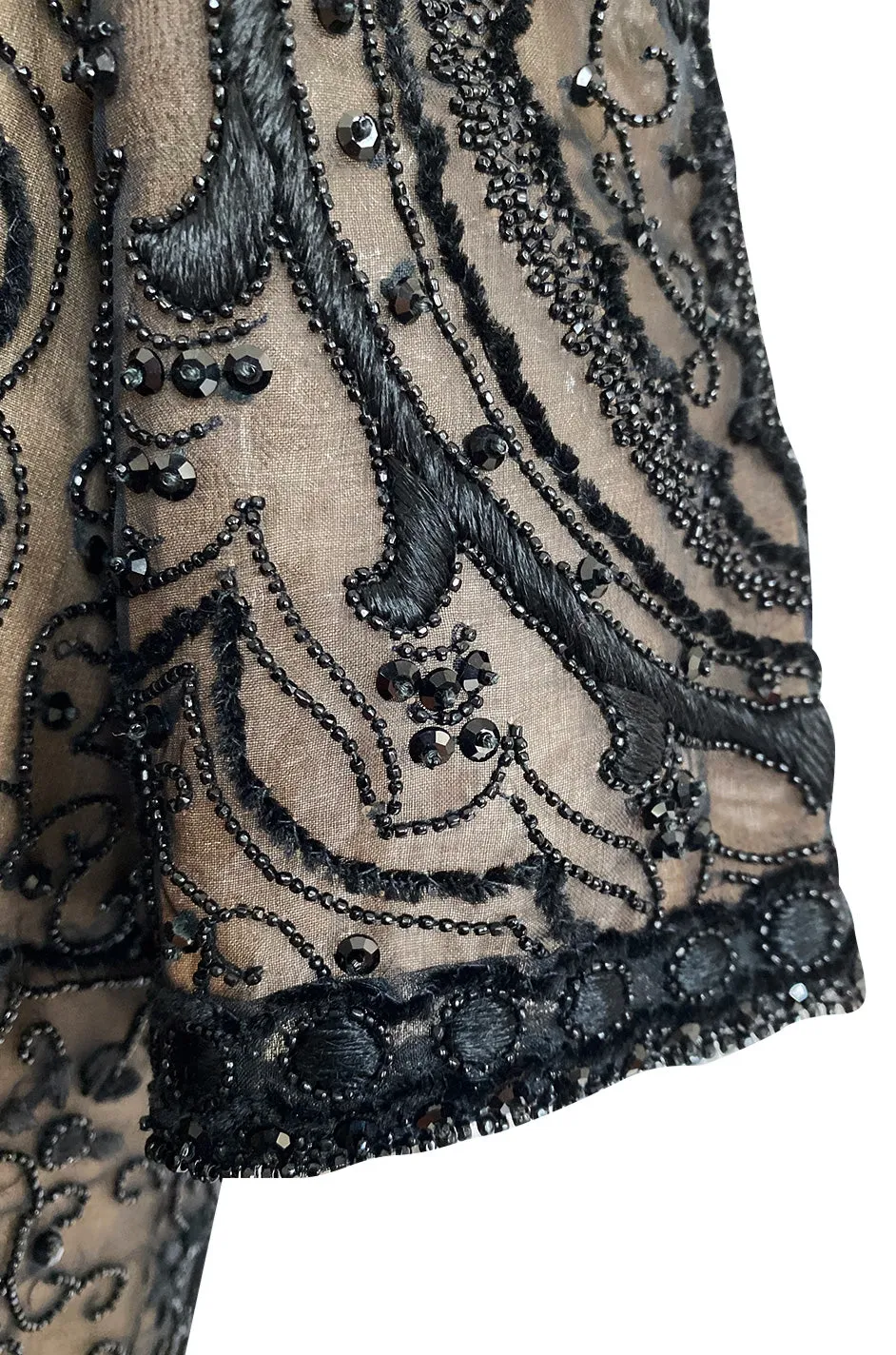 Early 1980s Yves Saint Laurent Haute Couture Hand Embroidered & Beaded Silk Chiffon Top