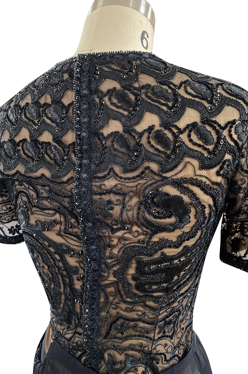 Early 1980s Yves Saint Laurent Haute Couture Hand Embroidered & Beaded Silk Chiffon Top