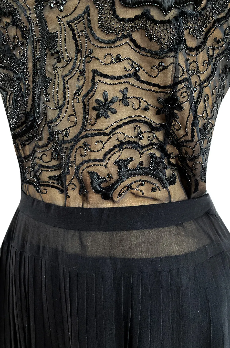 Early 1980s Yves Saint Laurent Haute Couture Hand Embroidered & Beaded Silk Chiffon Top