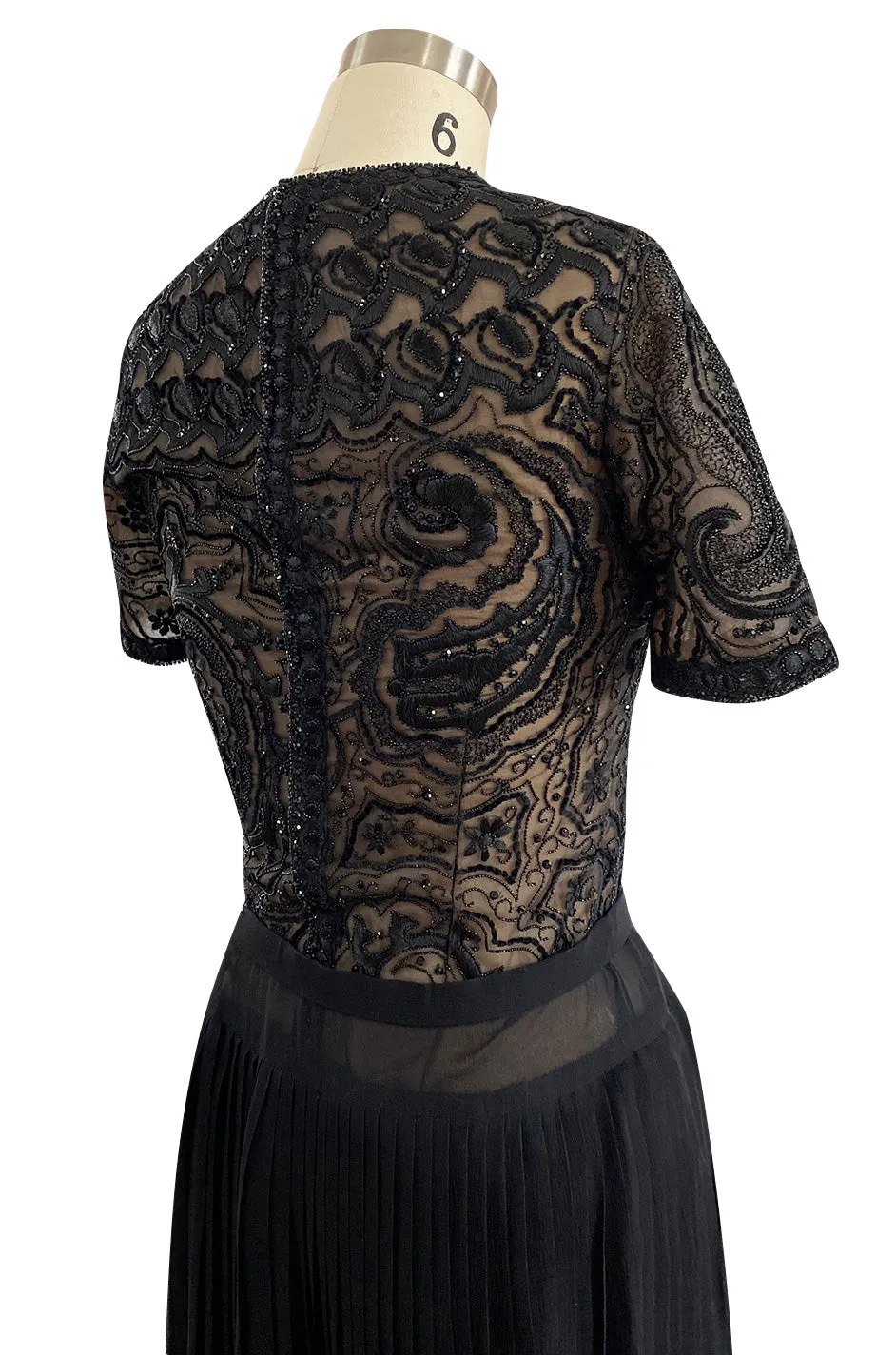 Early 1980s Yves Saint Laurent Haute Couture Hand Embroidered & Beaded Silk Chiffon Top