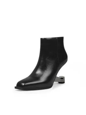 Elevator Heel Leather Bootie Black