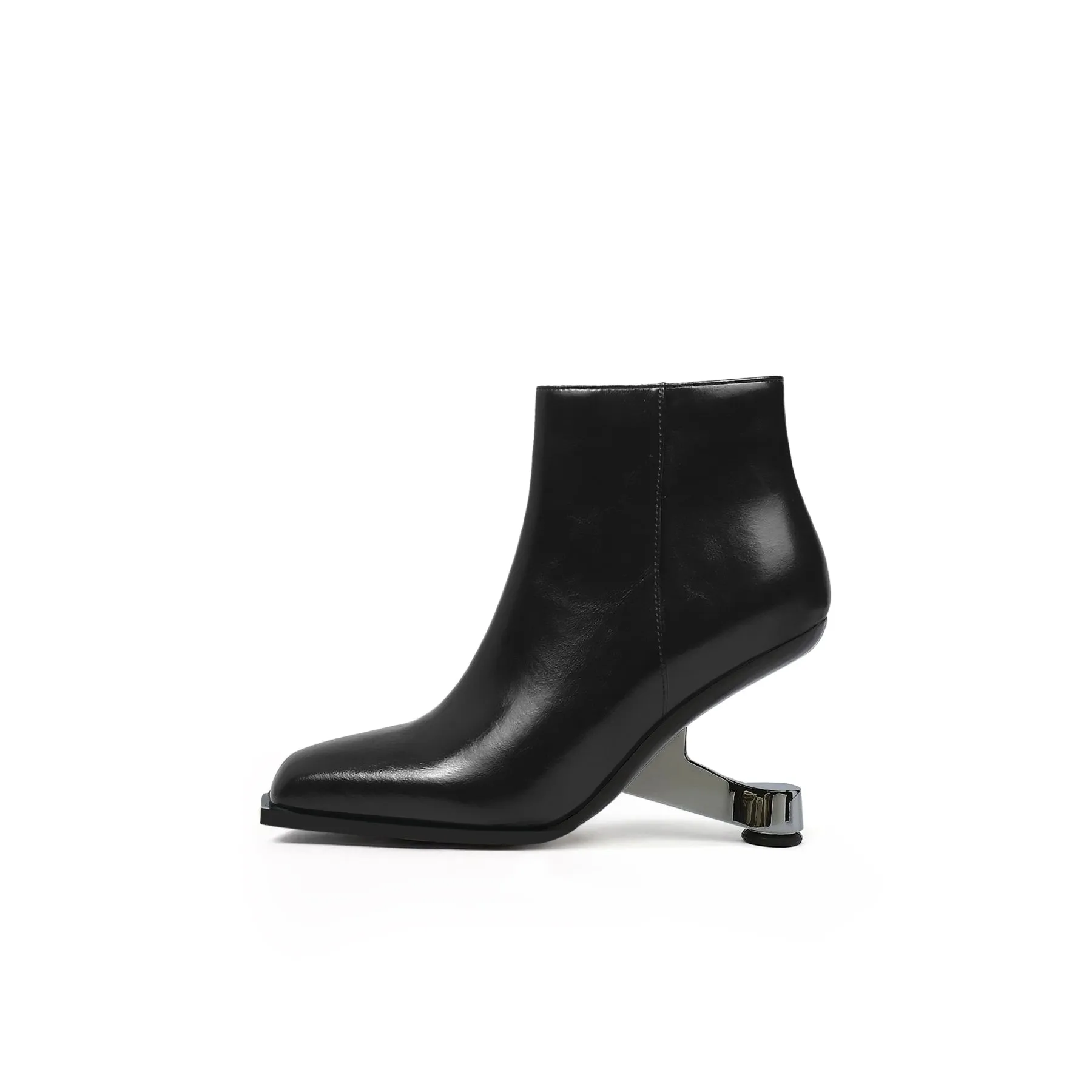 Elevator Heel Leather Bootie Black