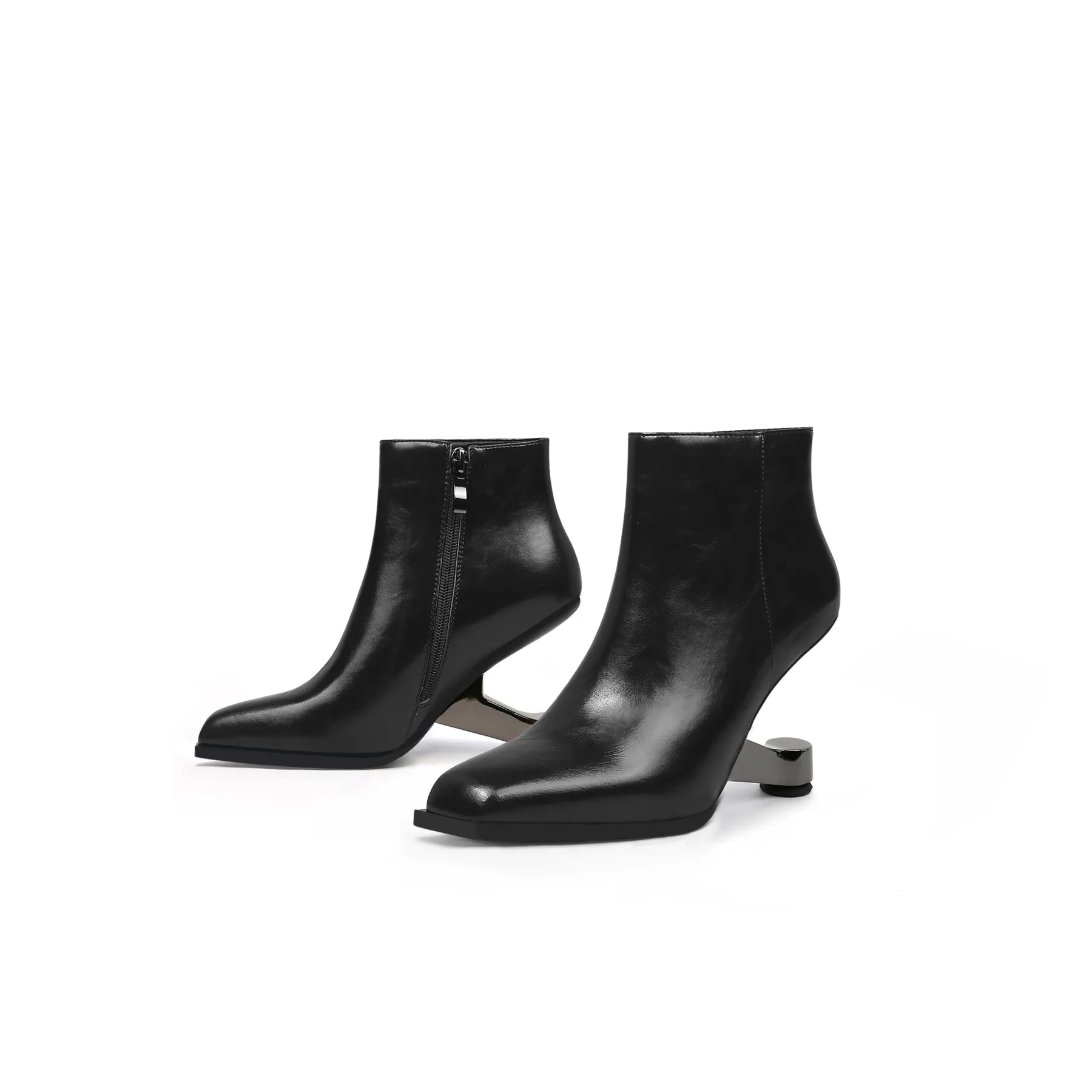 Elevator Heel Leather Bootie Black