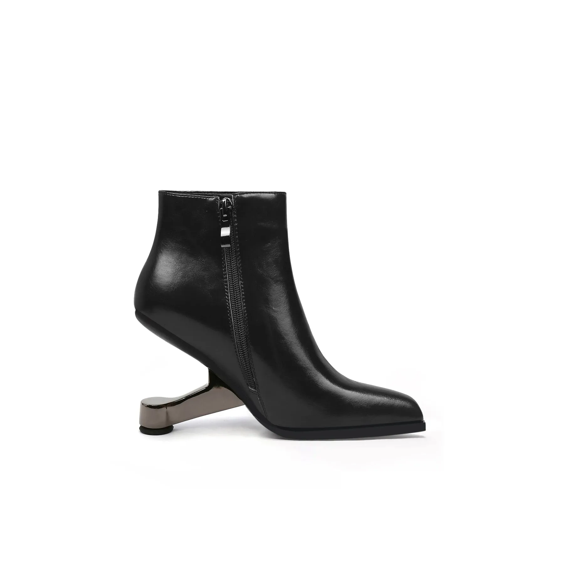 Elevator Heel Leather Bootie Black