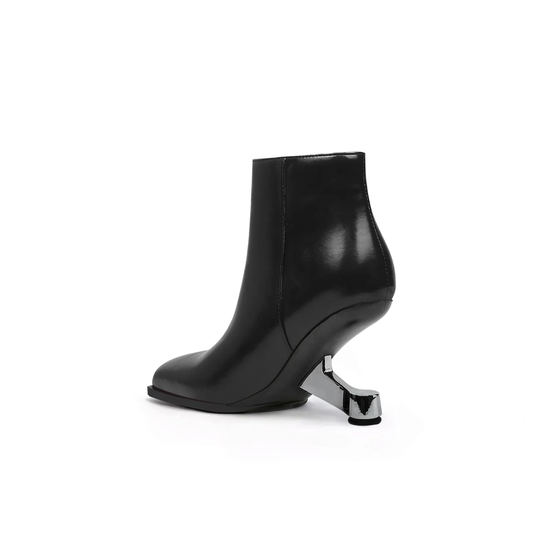 Elevator Heel Leather Bootie Black