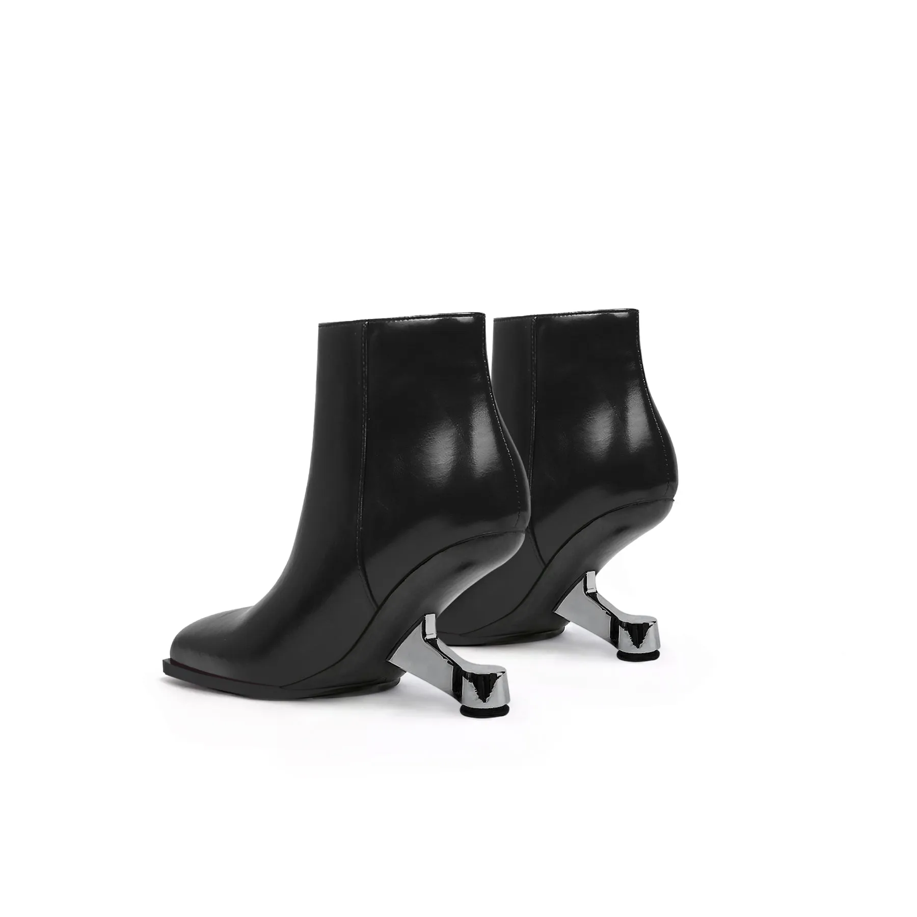 Elevator Heel Leather Bootie Black