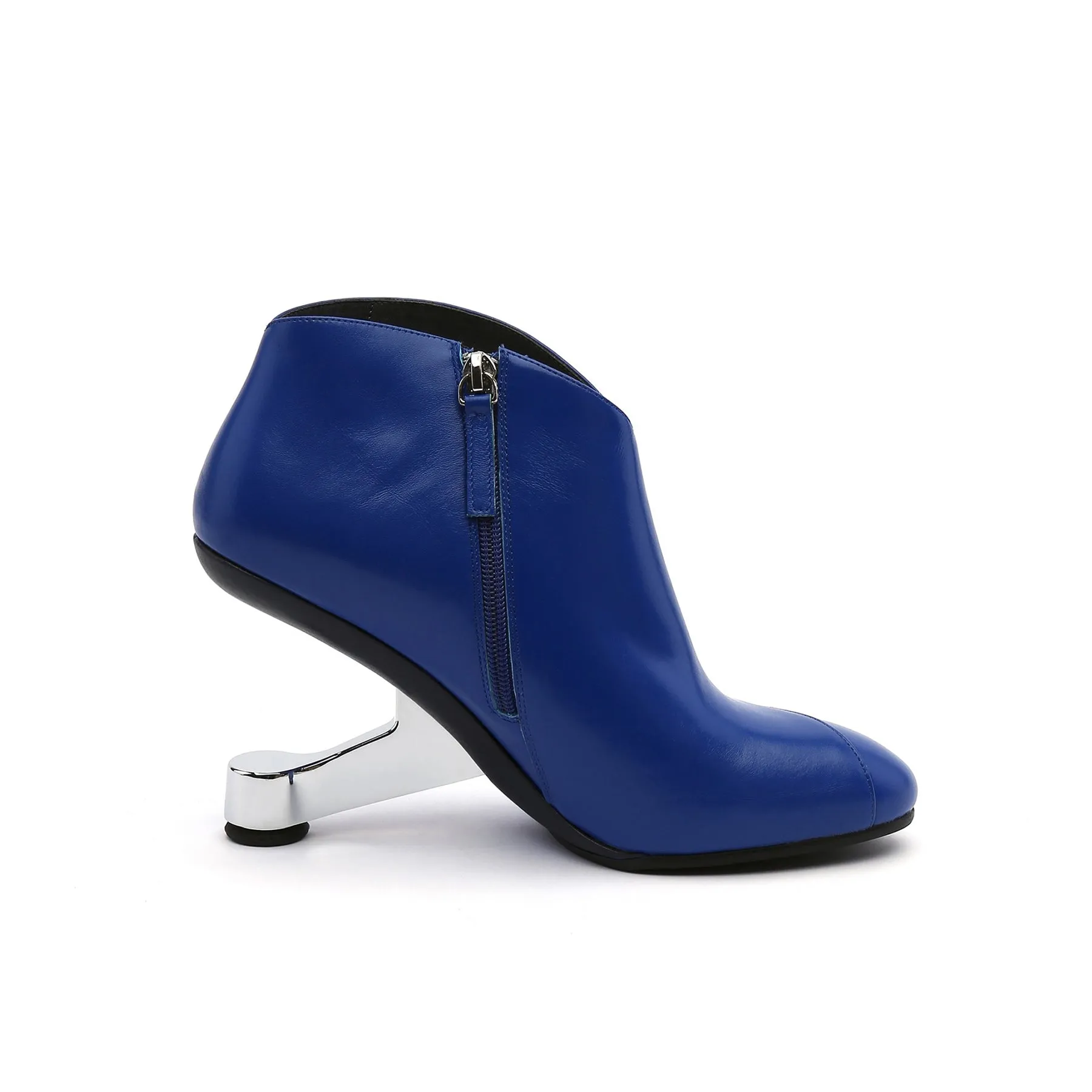 Elevator Heel Leather Bootie - Blue