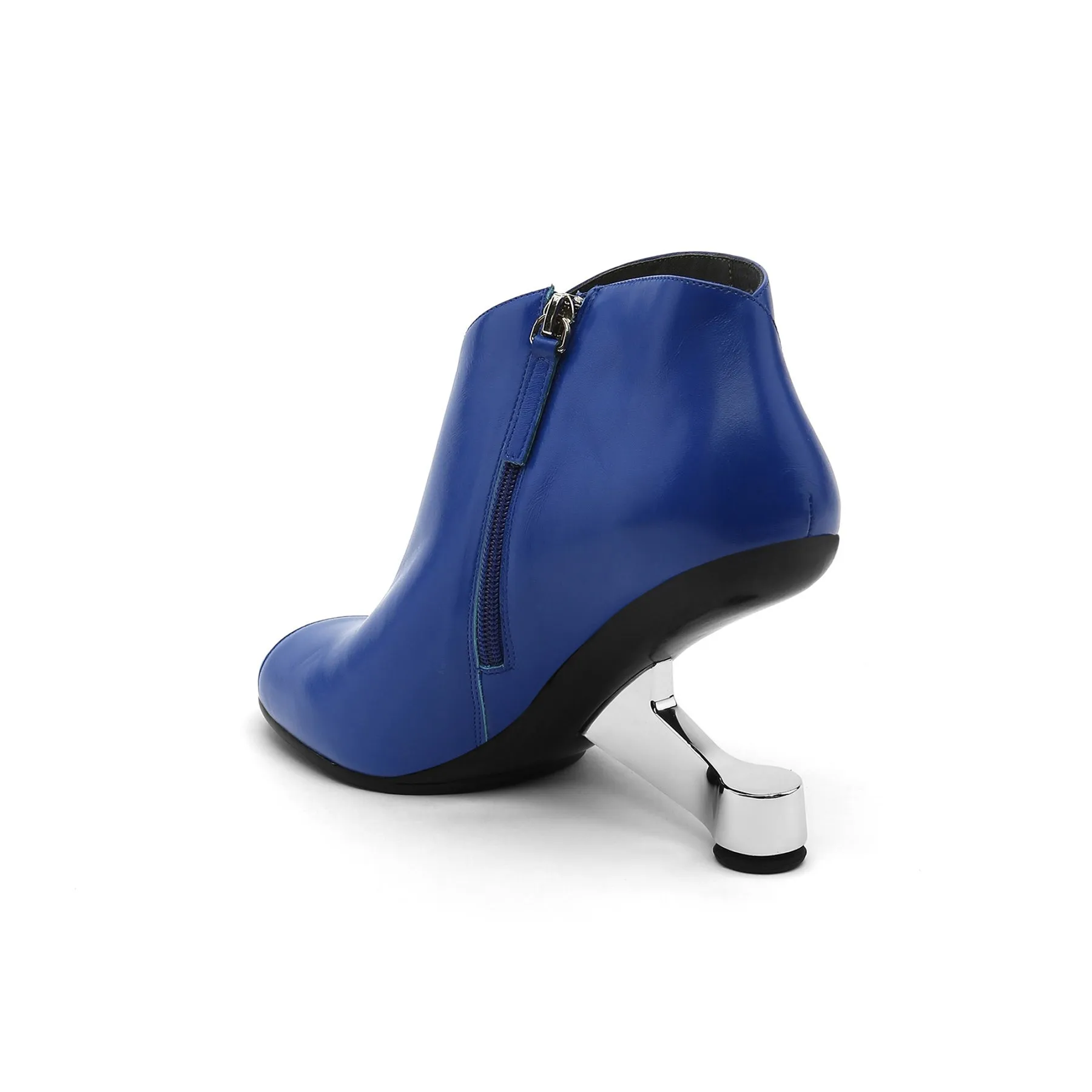 Elevator Heel Leather Bootie - Blue