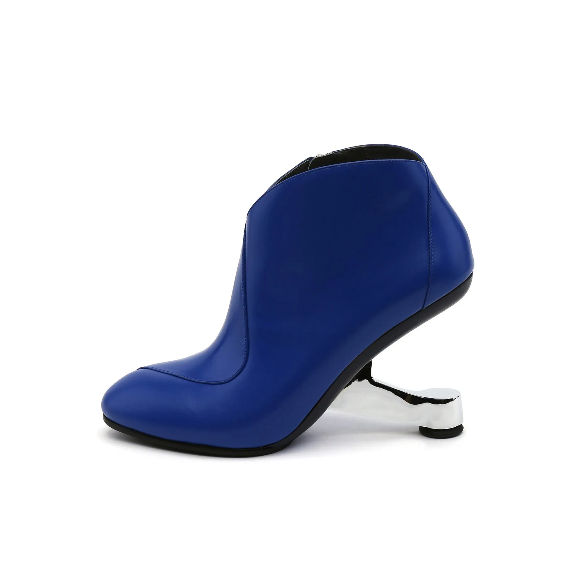 Elevator Heel Leather Bootie - Blue