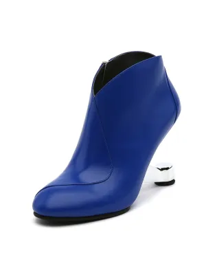 Elevator Heel Leather Bootie - Blue