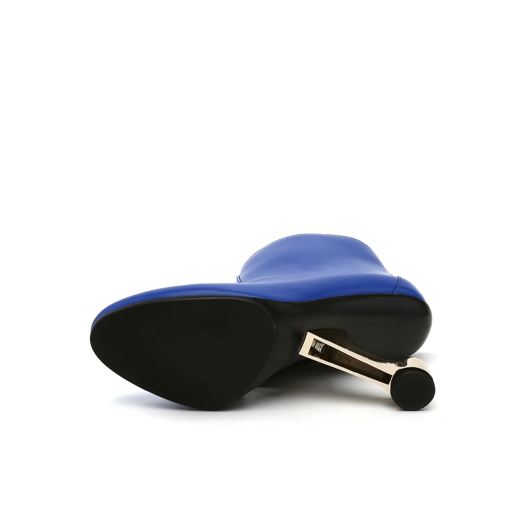 Elevator Heel Leather Bootie - Blue