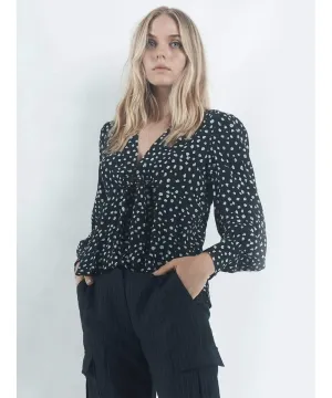 Ella Tie Front Blouse Blue Combo
