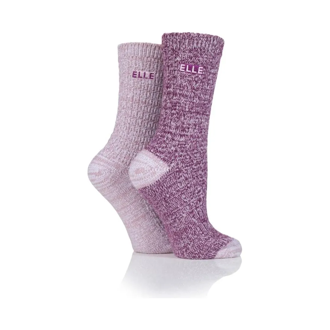 ELLE Ladies 2pr Elle Velvet Soft Textured Boot Socks - Heather