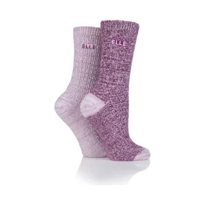 ELLE Ladies 2pr Elle Velvet Soft Textured Boot Socks - Heather