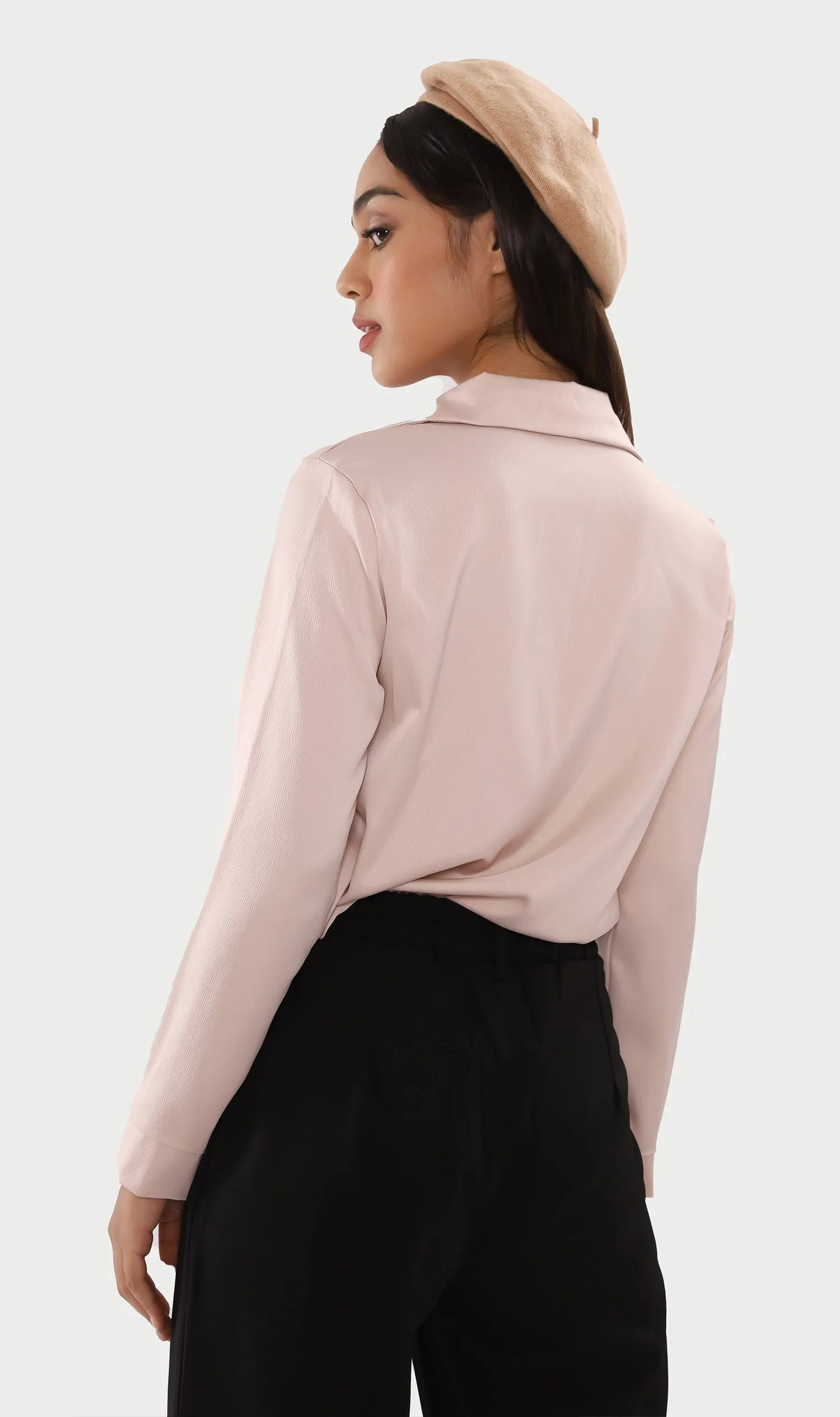 ELLIS Ruched-Front Collared Top (Champagne)