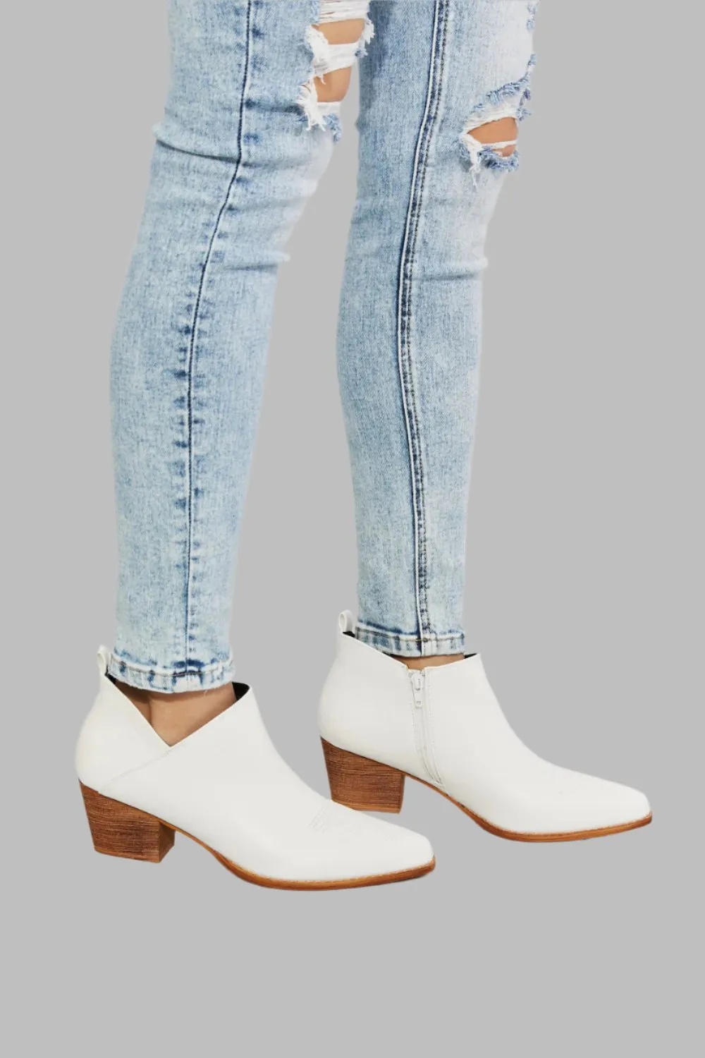 Embroidered Crossover Cowboy Bootie in White