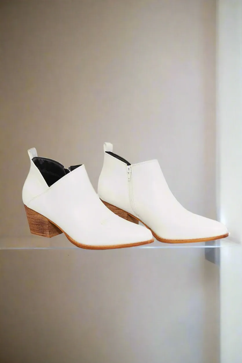 Embroidered Crossover Cowboy Bootie in White