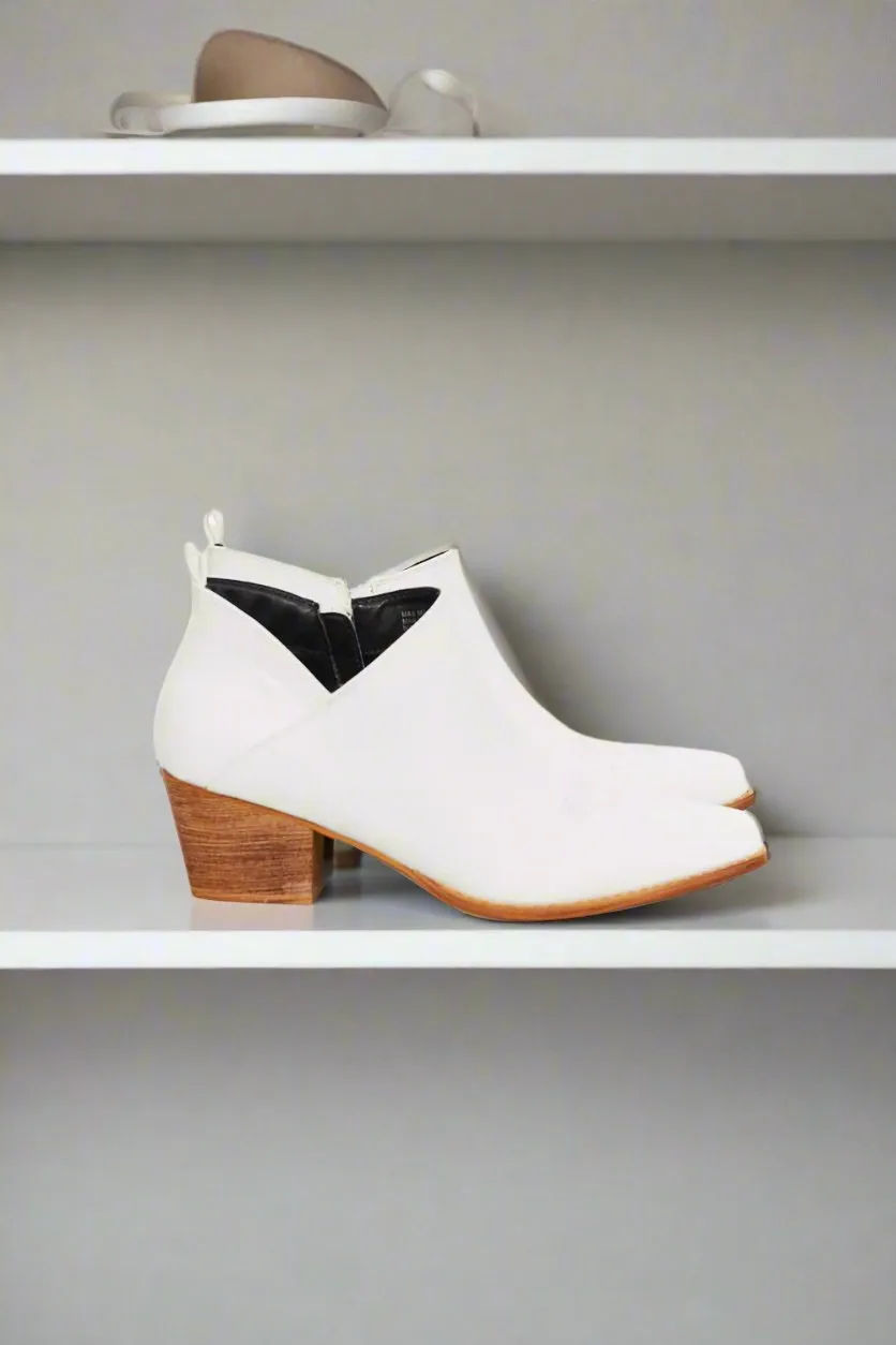 Embroidered Crossover Cowboy Bootie in White