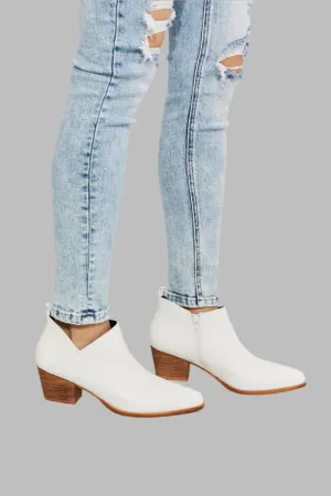 Embroidered Crossover Cowboy Bootie in White