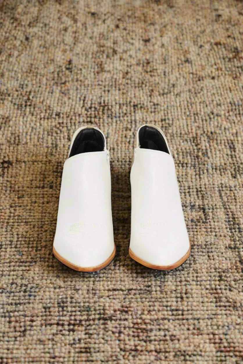 Embroidered Crossover Cowboy Bootie in White