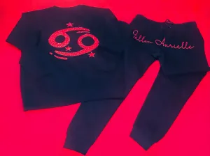 F.A. Unisex Signature Cancer Zodiac Jogging Set (Black & Red Sparkle)