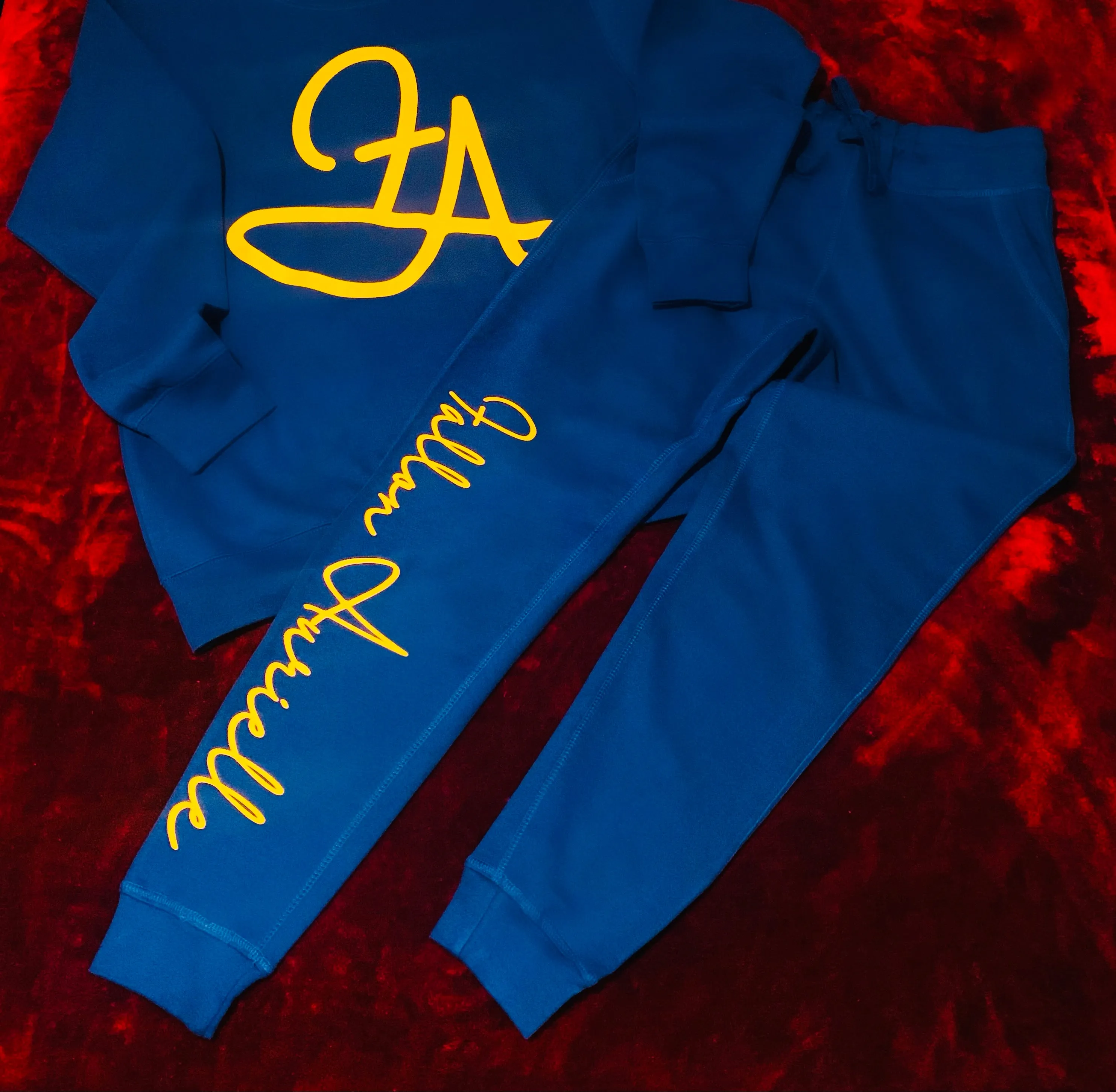 F.A. Unisex Signature Taurus Logo & Name Zodiac Jogging Set (Royal Blue & Mustard Yellow)