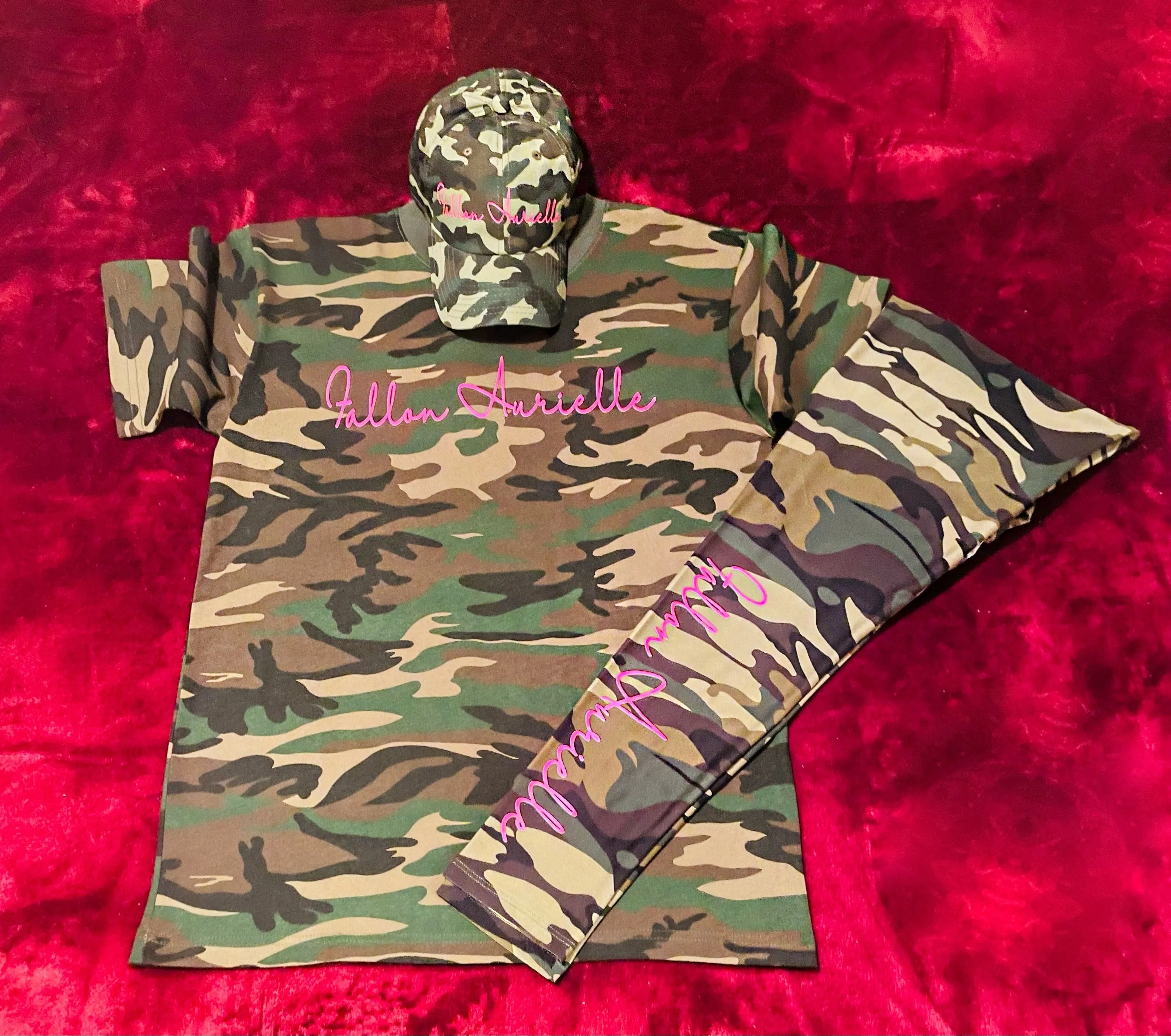 Fallon Aurielle Signature 3 Piece Libra Logo & Name Zodiac Leggings Set (Camo & Neon Pink)