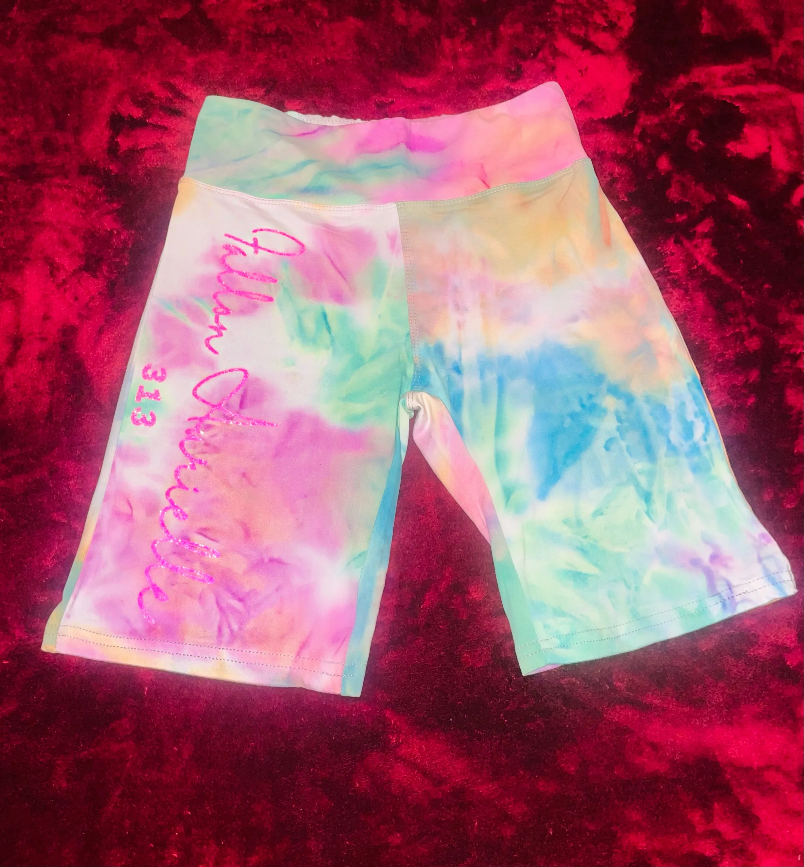 Fallon Aurielle Signature 313 Rep Yo Set Area Code Tie Dye Biker Short Set (White, Pink & Turquoise Tie Dye)