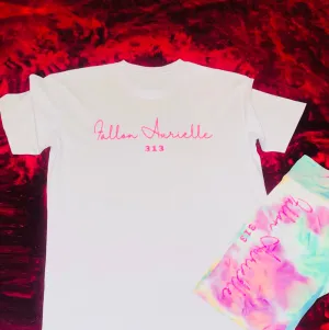 Fallon Aurielle Signature 313 Rep Yo Set Area Code Tie Dye Biker Short Set (White, Pink & Turquoise Tie Dye)