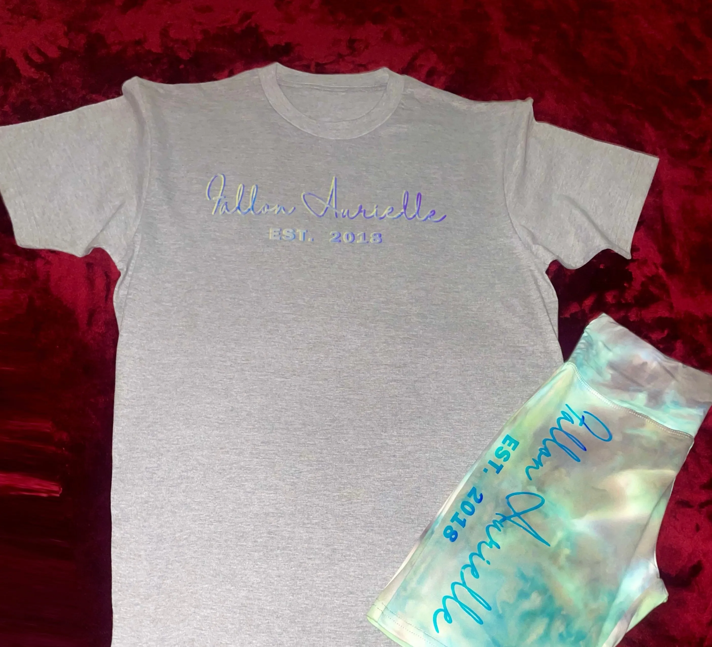 Fallon Aurielle Signature EST. 2018 Tie Dye Biker Short Set (Gray, Holographic & Green Tie Dye)