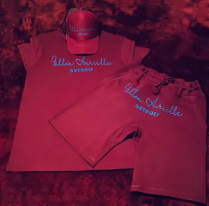 Fallon Aurielle Unisex Signature 3 Piece Detroit Rep Yo Set Short Set (Burgundy & Powder Blue)