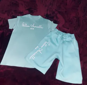 Fallon Aurielle Unisex Signature 313 Rep Yo Set Area Code Short Set (Seafoam Green & White)
