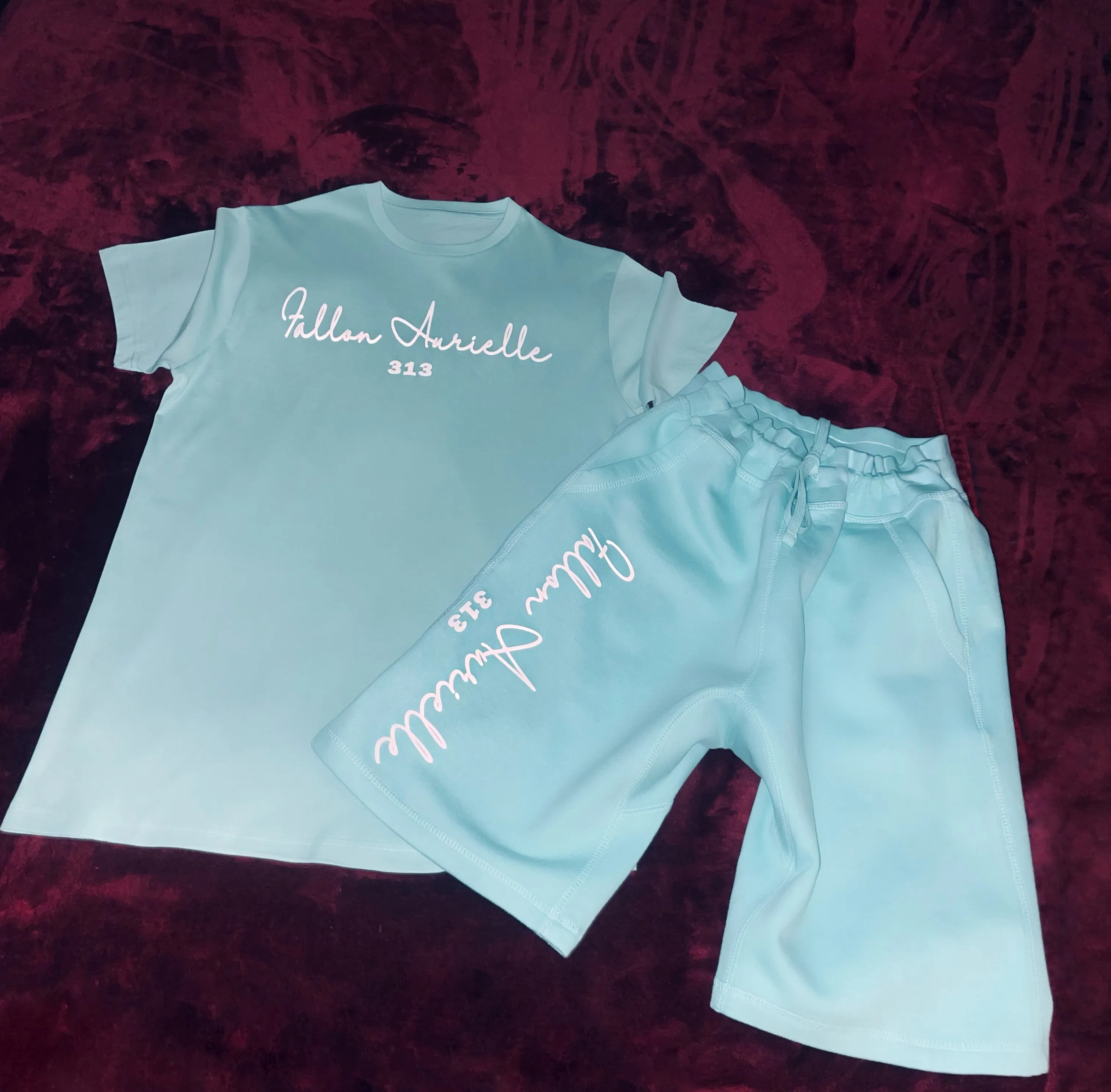 Fallon Aurielle Unisex Signature 313 Rep Yo Set Area Code Short Set (Seafoam Green & White)