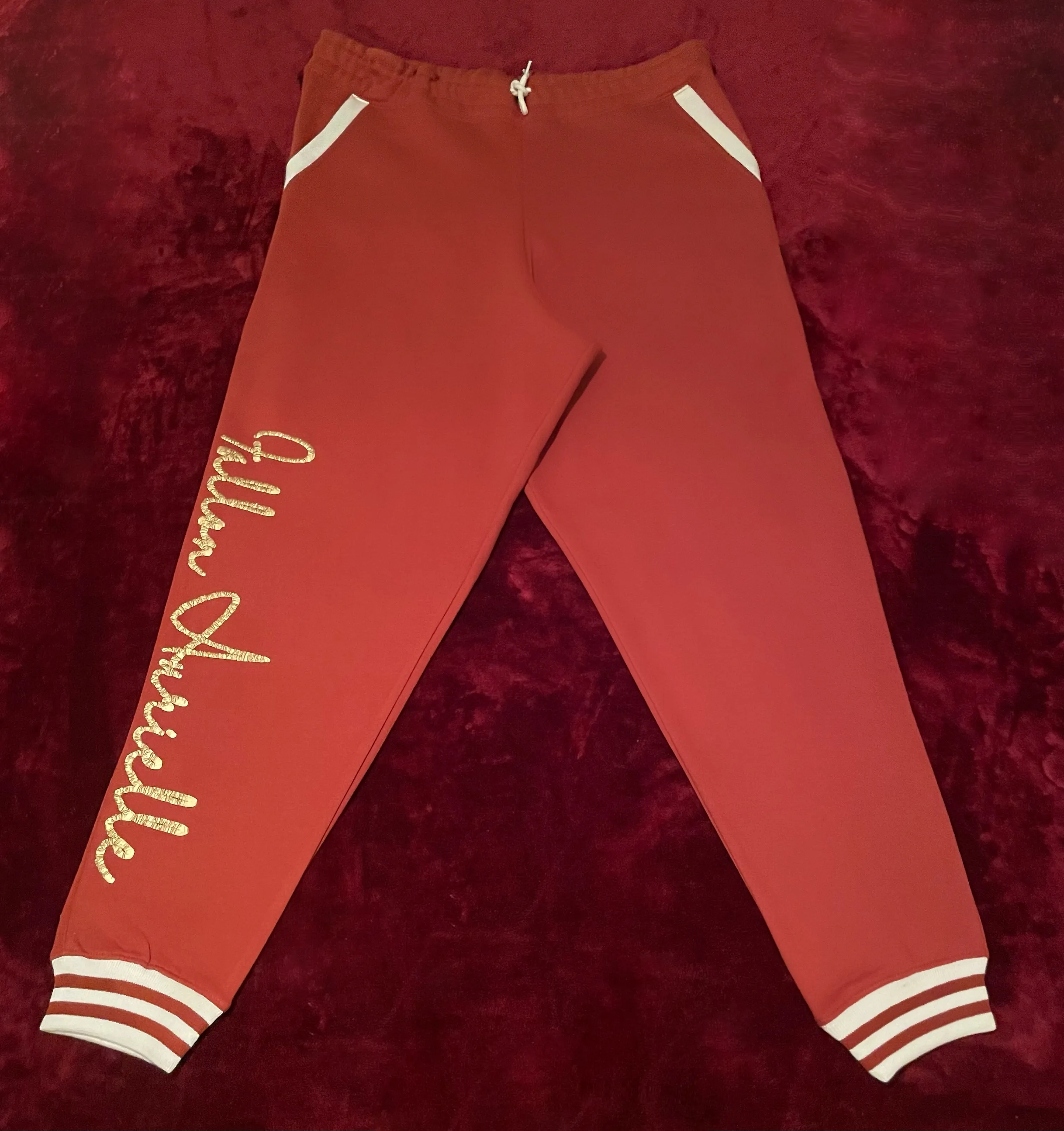 Fallon Aurielle Unisex Signature Cancer Logo & Name Zodiac Jacket Jogging Set (Burnt Orange, Antique Gold & Cream)