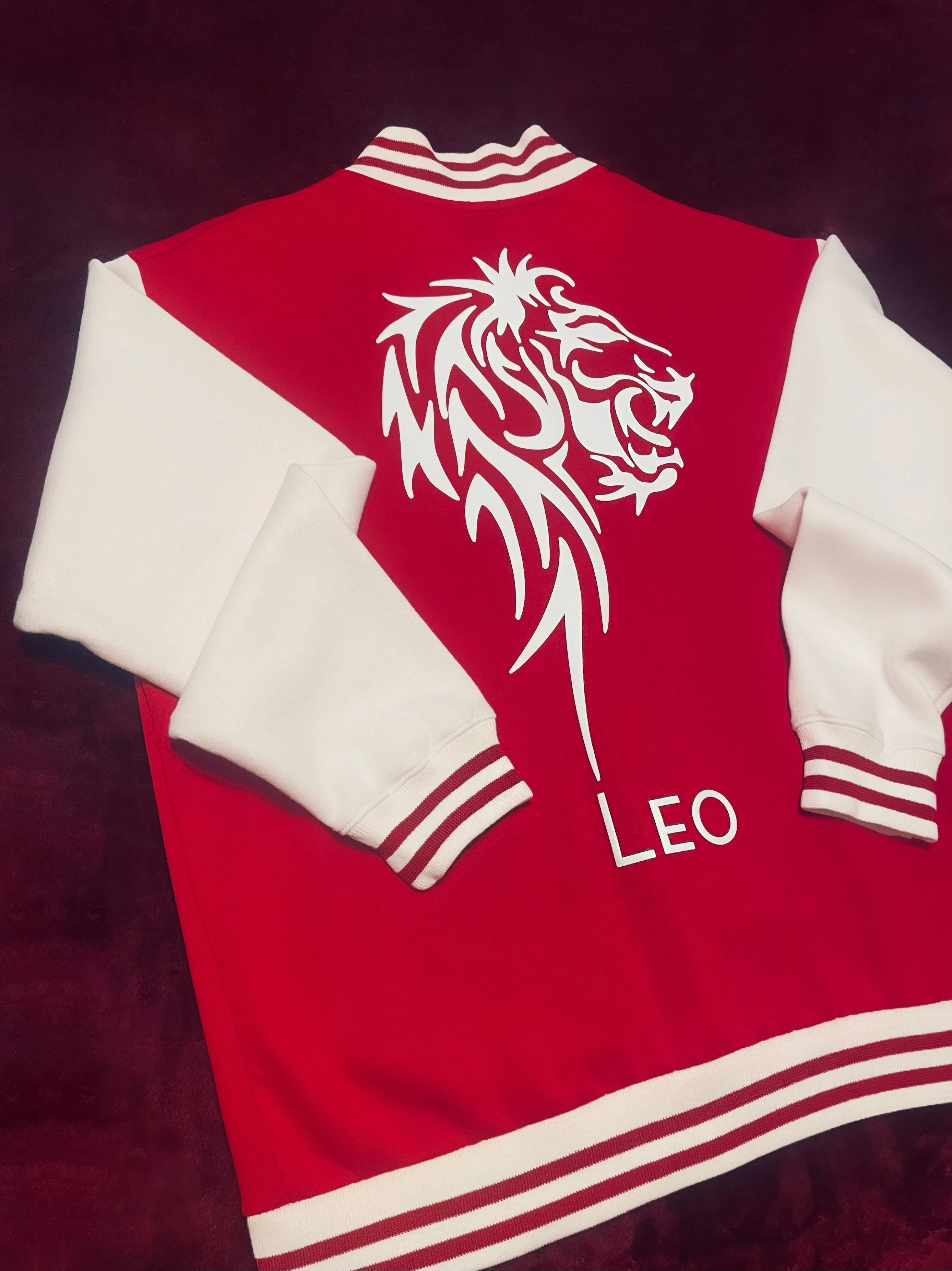 Fallon Aurielle Unisex Signature Leo Lion Logo & Name Zodiac Jacket Jogging Set (Red & White)