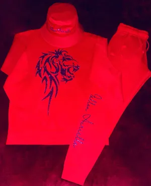 Fallon Aurielle Unisex Signature Leo Lion Logo & Name Zodiac Jogger Set (Red & Purple Sparkle)
