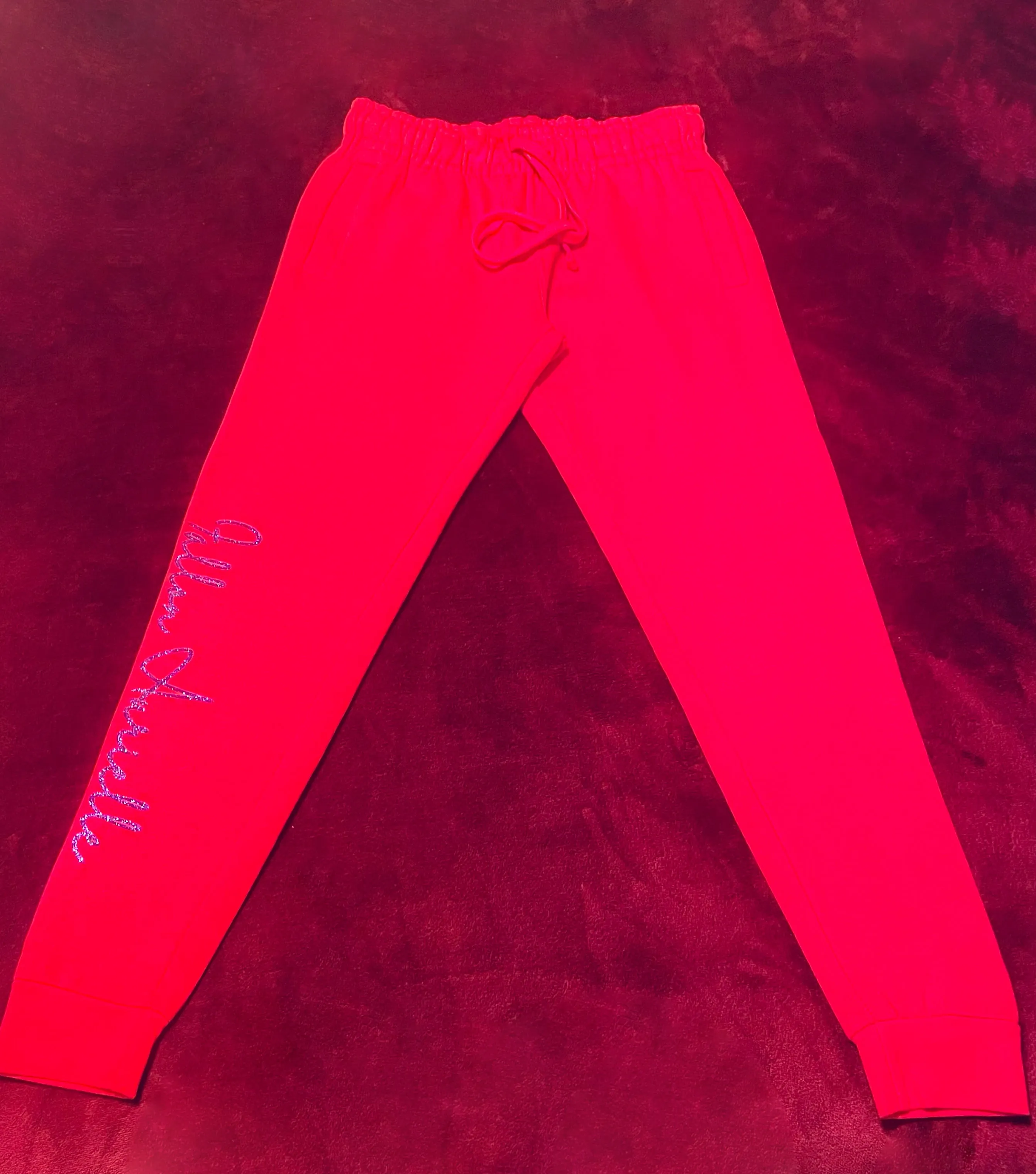 Fallon Aurielle Unisex Signature Leo Lion Logo & Name Zodiac Jogger Set (Red & Purple Sparkle)