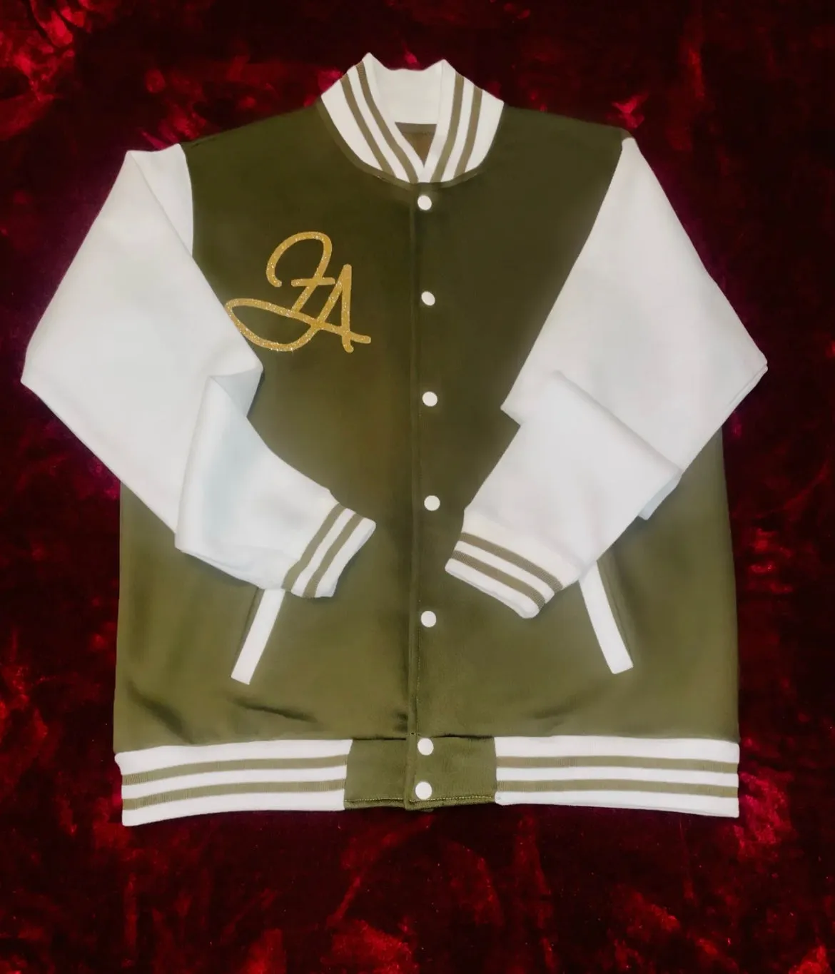 Fallon Aurielle Unisex Signature Libra Logo & Name Zodiac Jacket Jogging Set (Olive Green, Gold & Cream)