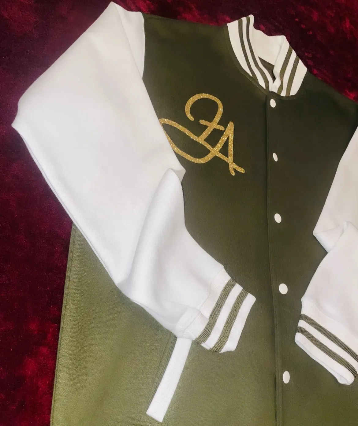 Fallon Aurielle Unisex Signature Libra Logo & Name Zodiac Jacket Jogging Set (Olive Green, Gold & Cream)