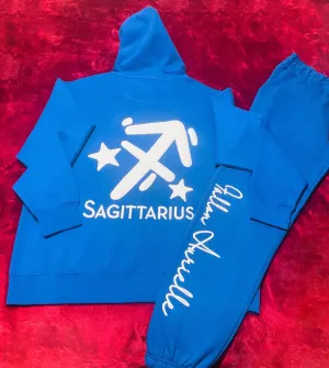 Fallon Aurielle Unisex Signature Sagittarius Logo & Name Zodiac Jogging Set (Royal Blue & White)