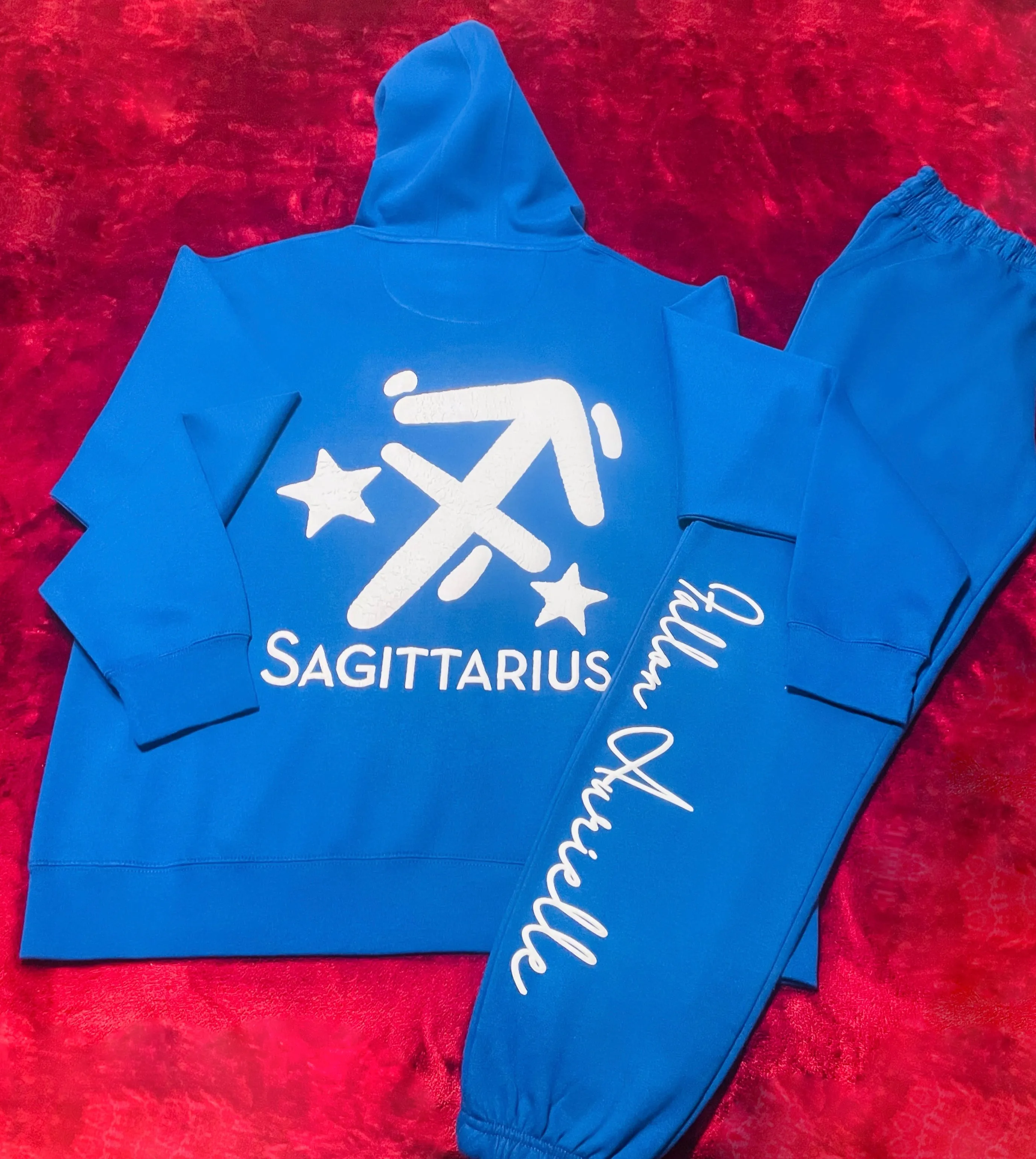 Fallon Aurielle Unisex Signature Sagittarius Logo & Name Zodiac Jogging Set (Royal Blue & White)