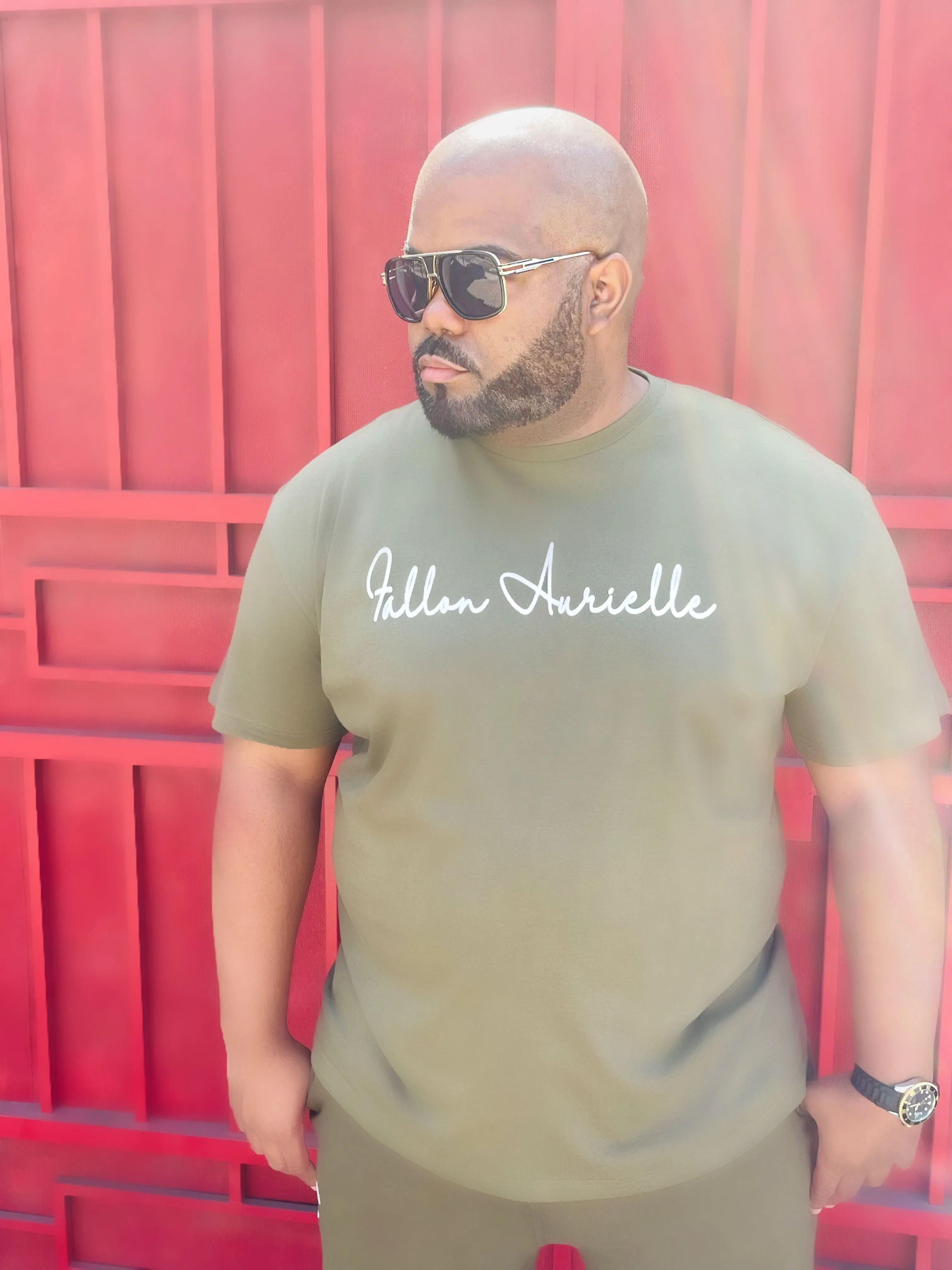 Fallon Aurielle Unisex Signature Shorts (Olive Green & White)