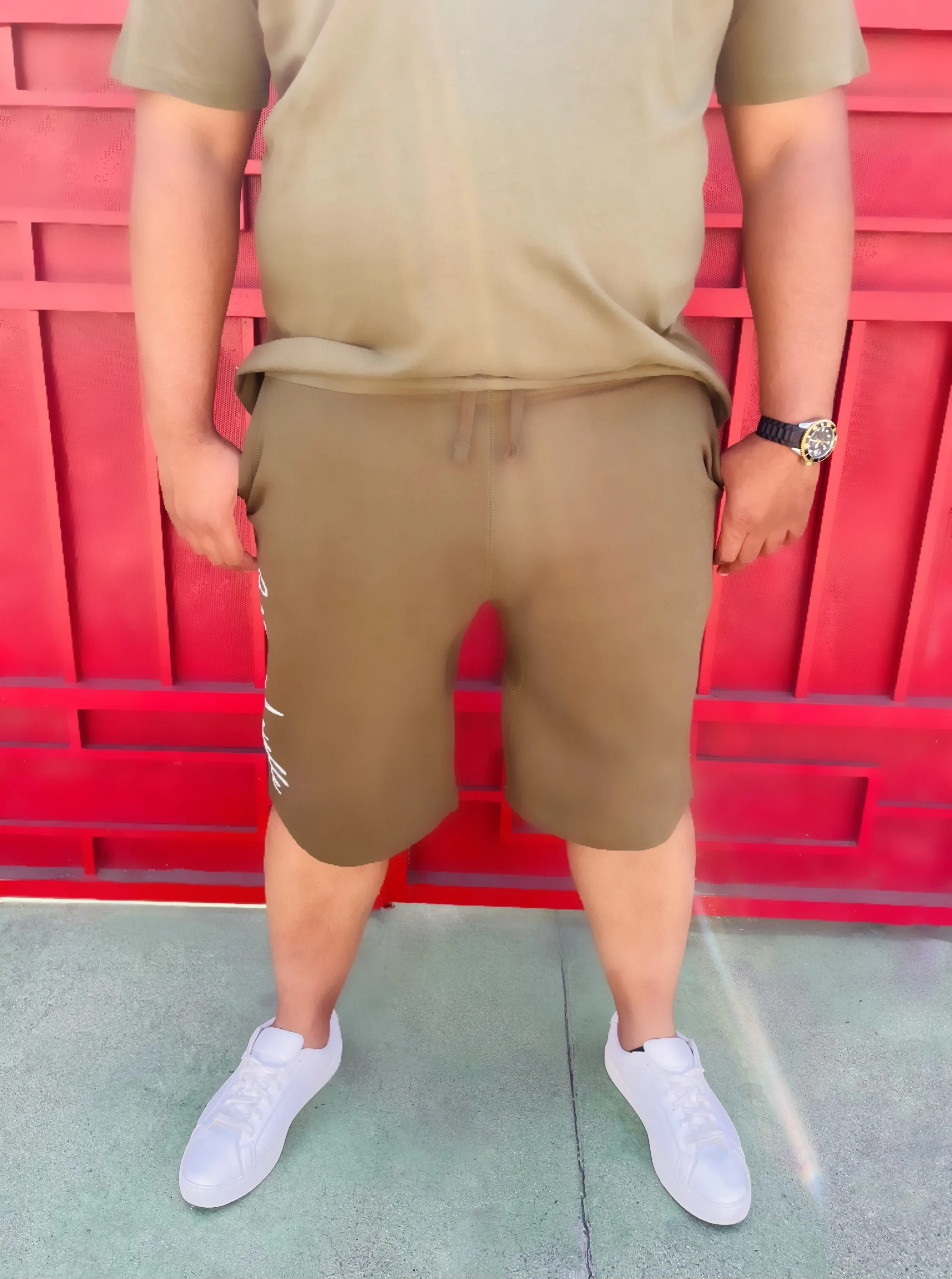 Fallon Aurielle Unisex Signature Shorts (Olive Green & White)