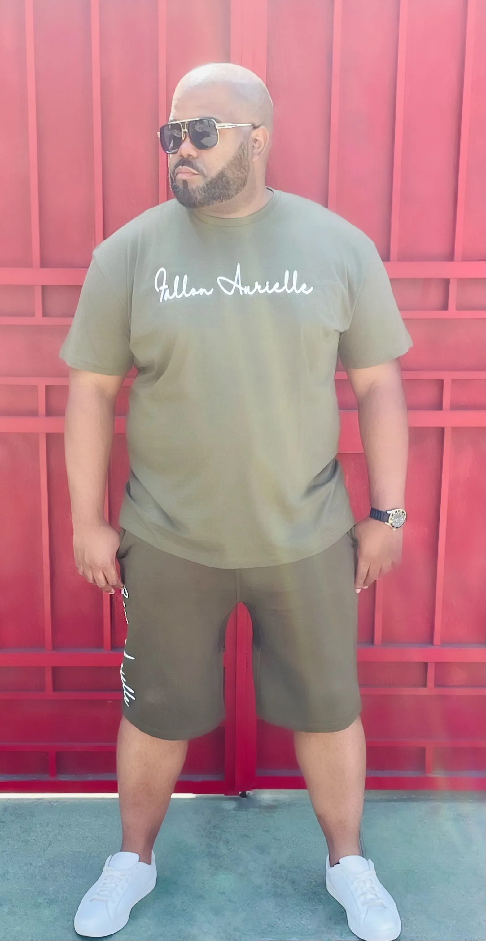 Fallon Aurielle Unisex Signature Shorts (Olive Green & White)