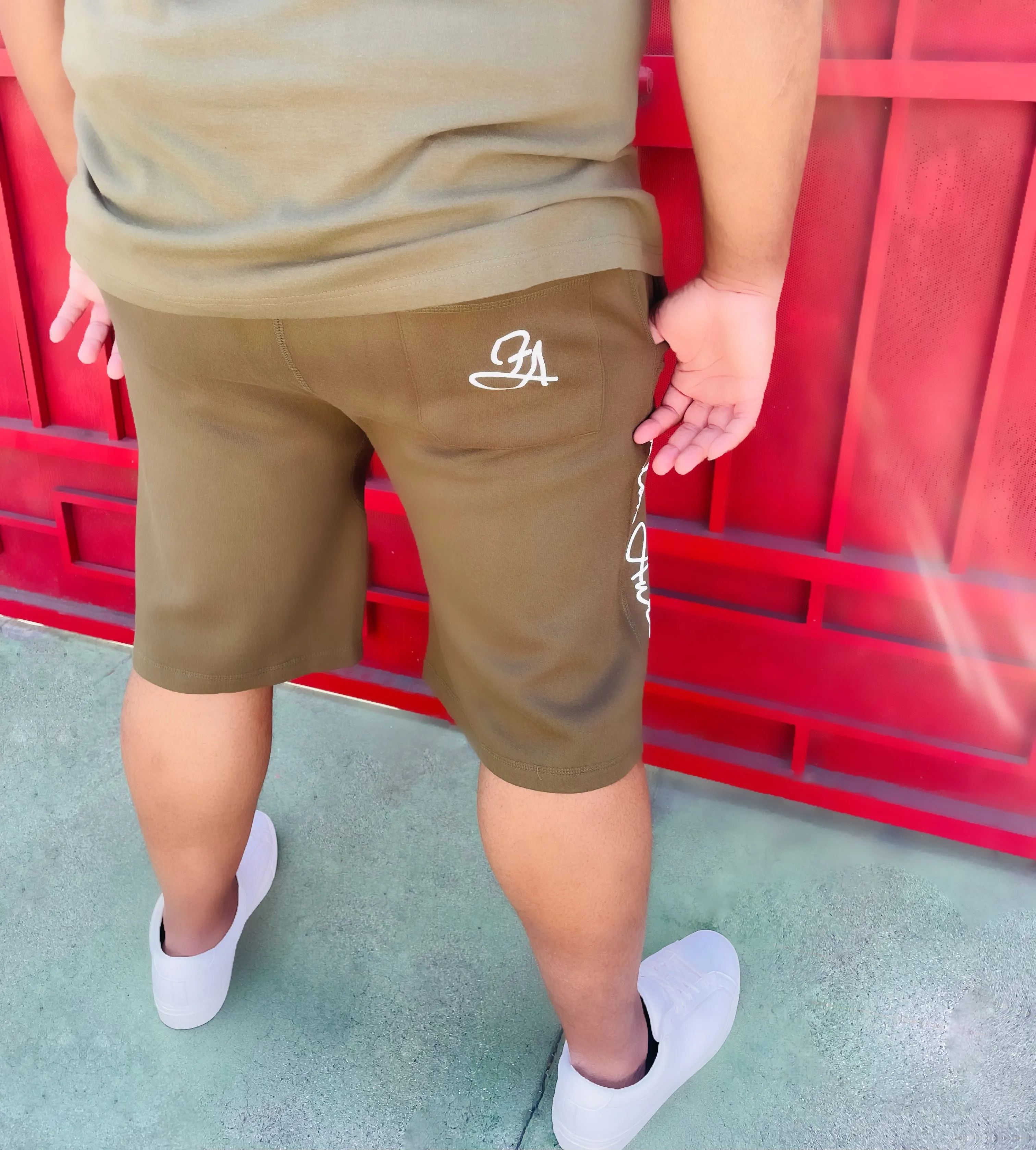 Fallon Aurielle Unisex Signature Shorts (Olive Green & White)