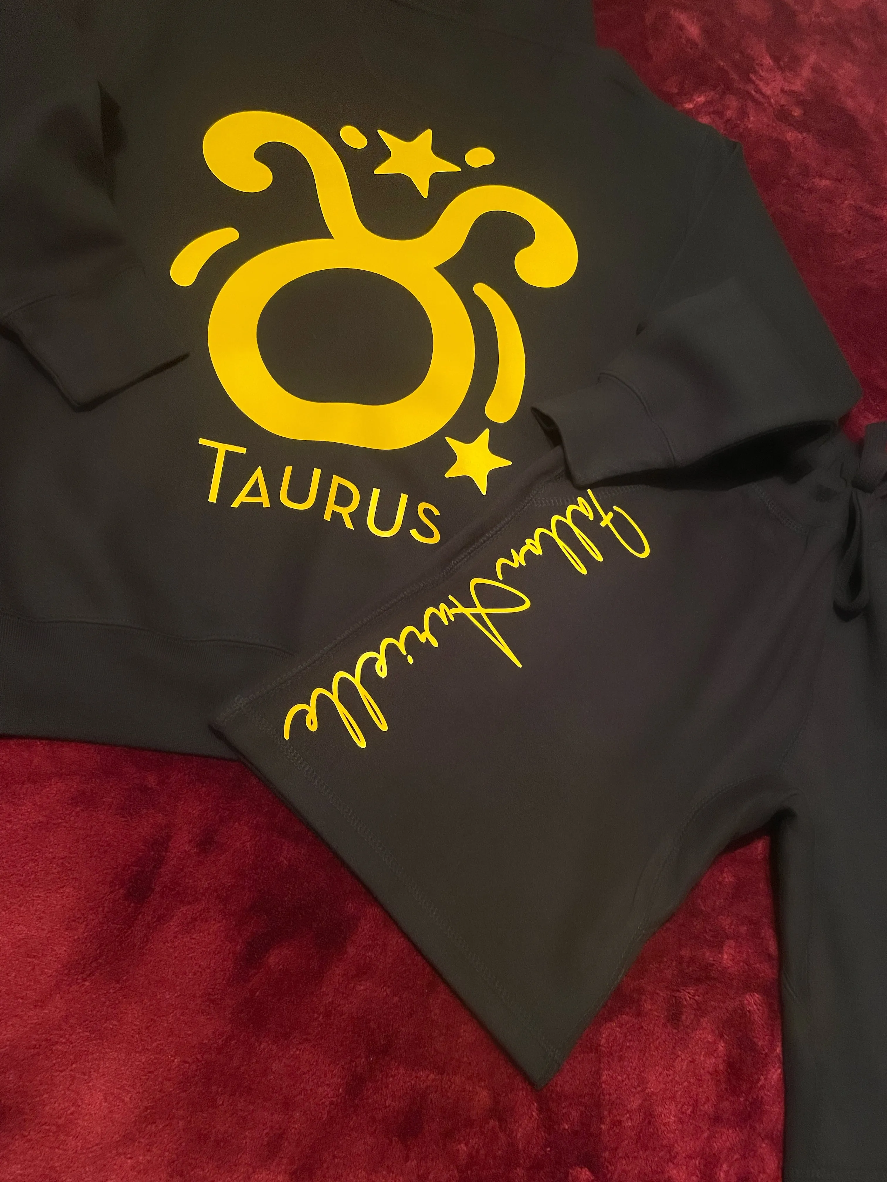 Fallon Aurielle Unisex Signature Taurus Logo & Name Zodiac Hoodie Short Set (Black & Yellow)