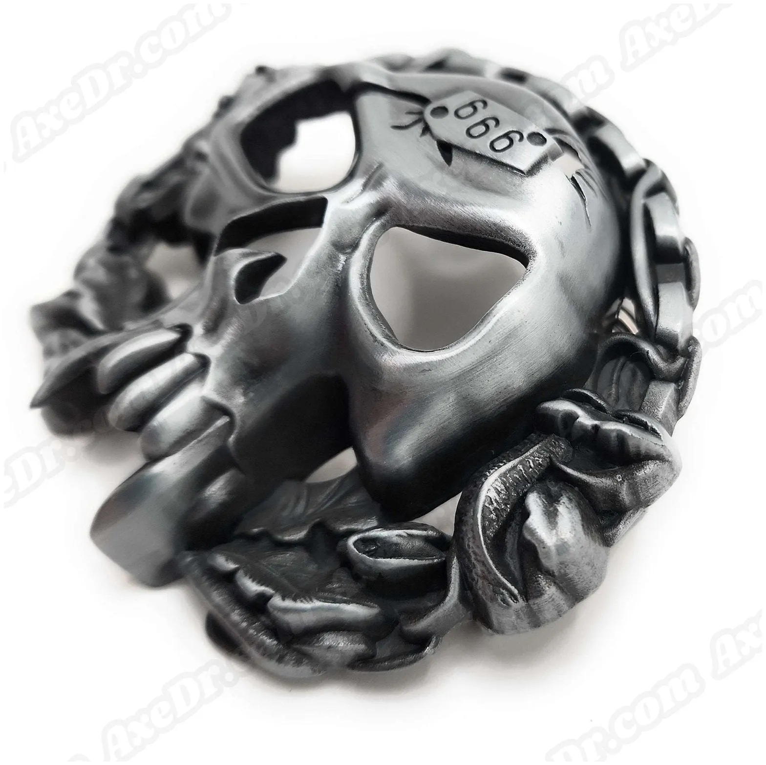 Fanged Skull Belt Buckle and Black Pyramid Studded Leather Belt