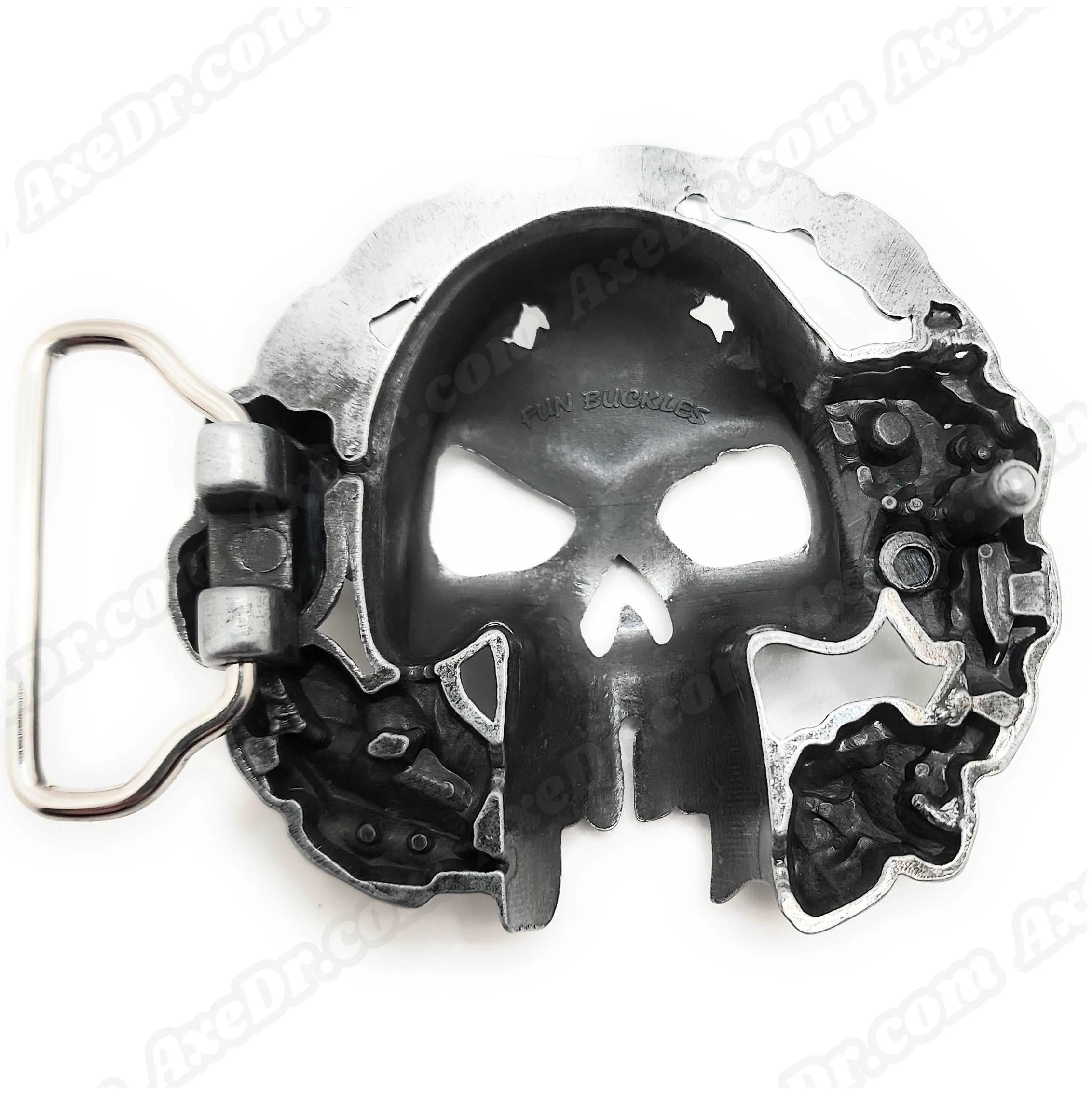 Fanged Skull Belt Buckle and Black Pyramid Studded Leather Belt