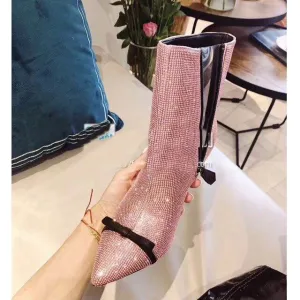 Fashion Bling Bling Ankle Booties 2020 Crystal Handmade Spring Shoes Party Dress Pointed Toe Runway Woman Ankle Boots
